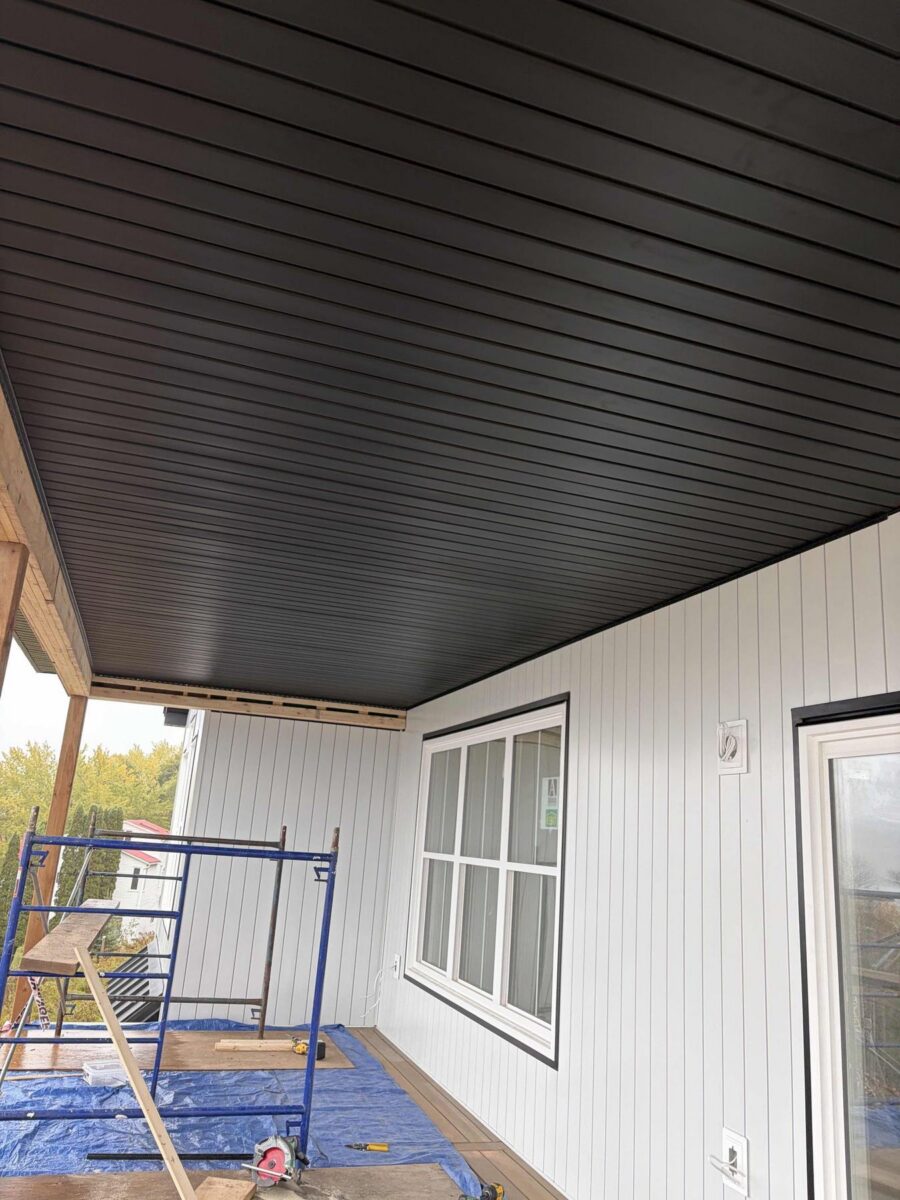 Covered porch with dark soffit