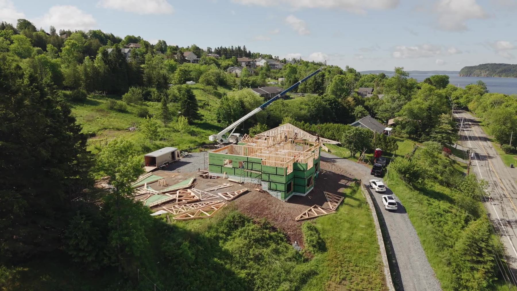Drone view of the Gondola Point build site above the Kennebecasis River