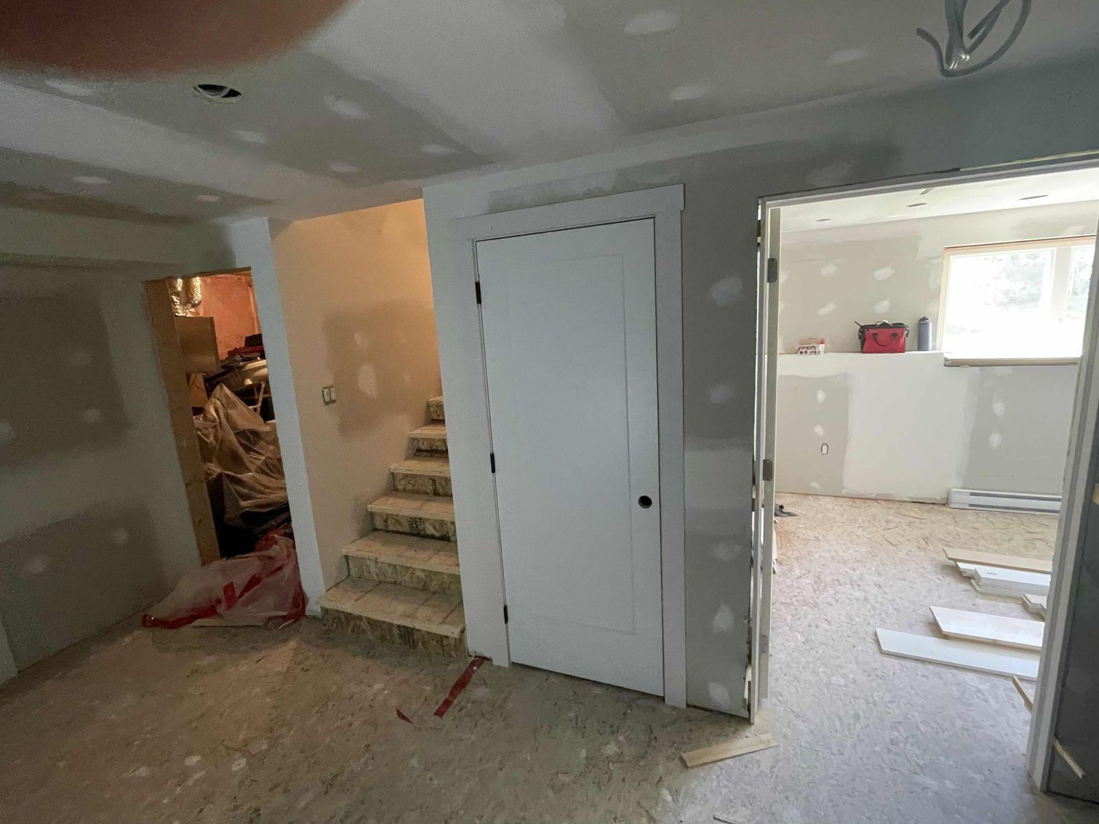 Basement during drywall